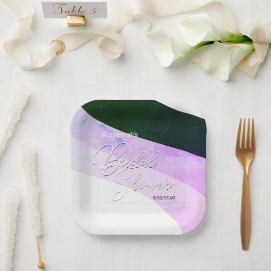 Boho Green Violet Shaded Streams Custom Pappteller (Hochzeit)