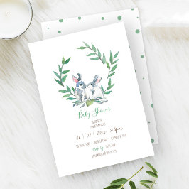 Boho Green Watercolor Bunny Baby Dusche Einladung