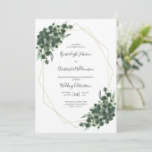 Boho Green Watercolor Eucalyptus Geometric Wedding Einladung (Stehend Vorderseite)