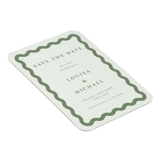 Boho Green Wavy Frame Wedding Save the Date Magnet (Rechte Seite)