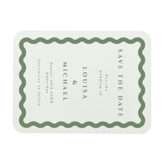 Boho Green Wavy Frame Wedding Save the Date Magnet (Horizontal)