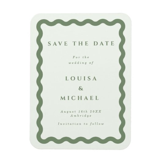 Boho Green Wavy Frame Wedding Save the Date Magnet (Vertikal)