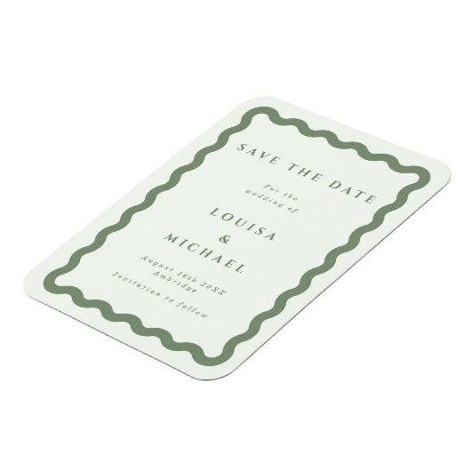 Boho Green Wavy Frame Wedding Save the Date Magnet (Linke Seite)