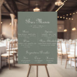 Boho Green Wedding Bar Menu Poster<br><div class="desc">Dieses schöne kalligraphische Hochzeitsmenü ist perfekt für eine rustikale Hochzeit. Das Design umfasst Apfelblüten und Blume in Aquarellfarben in grünem Hintergrund.</div>