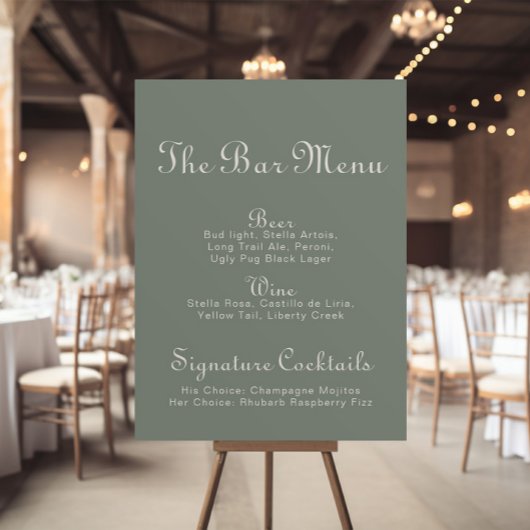 Boho Green Wedding Bar Menu Poster