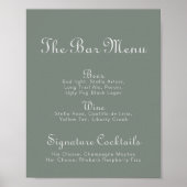 Boho Green Wedding Bar Menu Poster (Vorne)