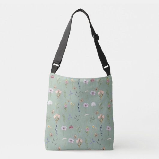 Boho Green Wildblume Tote Bag Tragetaschen Mit Langen Trägern (Vorderseite)