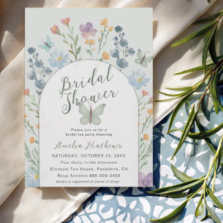 Boho Green Wildflower & Butterfly Bridal Shower Einladung