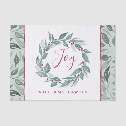Boho Green Wreath Red Berries Name Holiday Seidenpapier (Vorderseite)