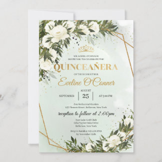 Boho Greenerage Blattgold Krone Quinceañera Einladung