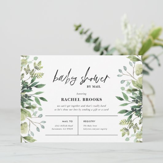 Boho Greenery Baby Shower by Mail Einladung (Stehend Vorderseite)