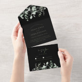 Boho Greenery Black Eucalyptus Wedding All In One Einladung (Abreißen)