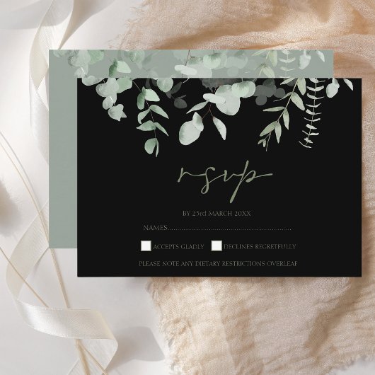 Boho Greenery Black Eucalyptus Wedding RSVP