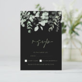Boho Greenery Black Eucalyptus Wedding RSVP Karte (Stehend Vorderseite)