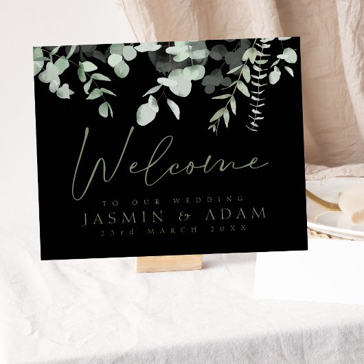 Boho Greenery Black Eucalyptus Wedding Sign Poster
