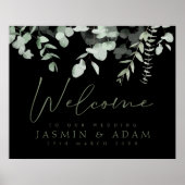 Boho Greenery Black Eucalyptus Wedding Sign Poster (Vorne)