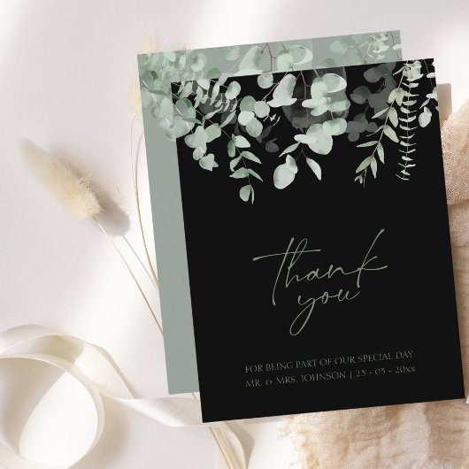 Boho Greenery Black Eucalyptus Wedding Vielen Dank Dankeskarte
