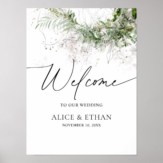 Boho Greenery Blätter Script Welcome Wedding Poster (Vorne)