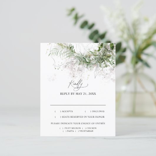 Boho Greenery Blätter Wedding RSVP (Stehend Vorderseite)