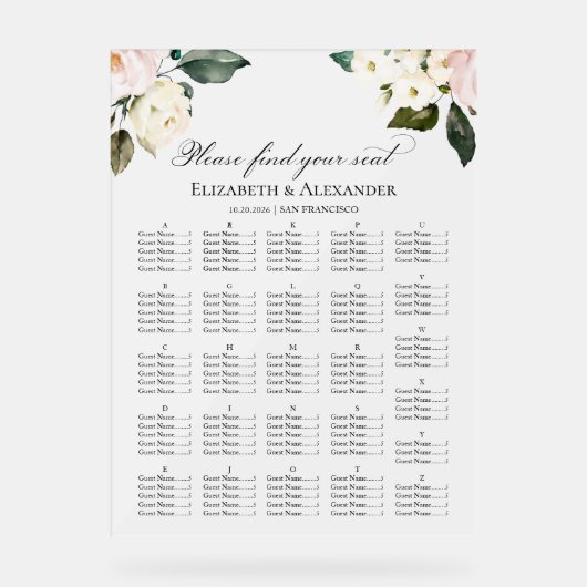 Boho Greenery Bloral Wedding Seating Acrylic Chart Acrylschild (Vorderseite)