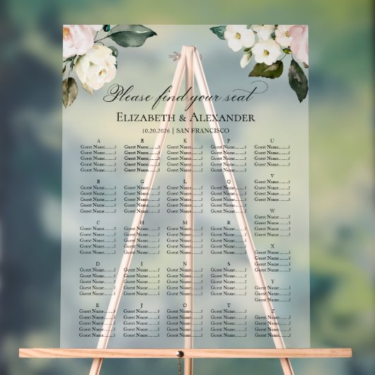 Boho Greenery Bloral Wedding Seating Acrylic Chart Acrylschild (Neutral)