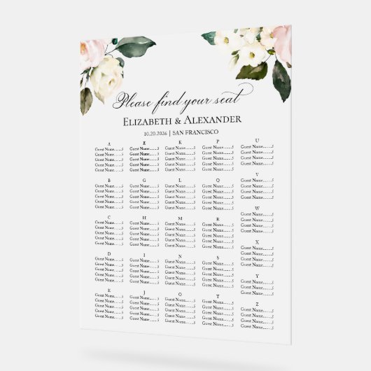 Boho Greenery Bloral Wedding Seating Acrylic Chart Acrylschild (Winkel)