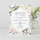 Boho Greenery Blumenrahmen Foto Probe Abendessen Einladung (Stehend Vorderseite)