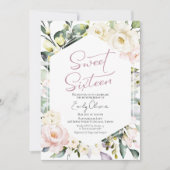 Boho Greenery Blumenrahmen Foto Sweet 16 Einladung (Vorderseite)