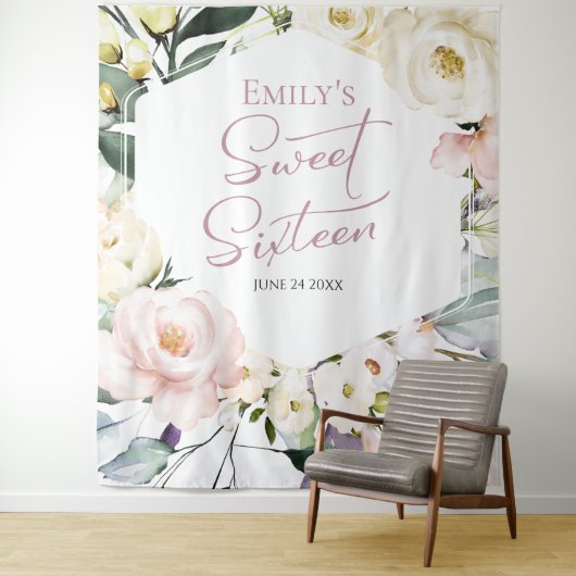 Boho Greenery Blumenrahmen Sweet 16 Backdrops Wandteppich (Beispiel)