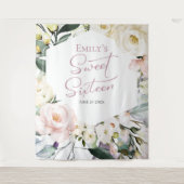 Boho Greenery Blumenrahmen Sweet 16 Backdrops Wandteppich (Vorderseite)