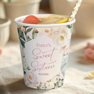 Boho Greenery Blumenrahmen Sweet 16 Pappbecher