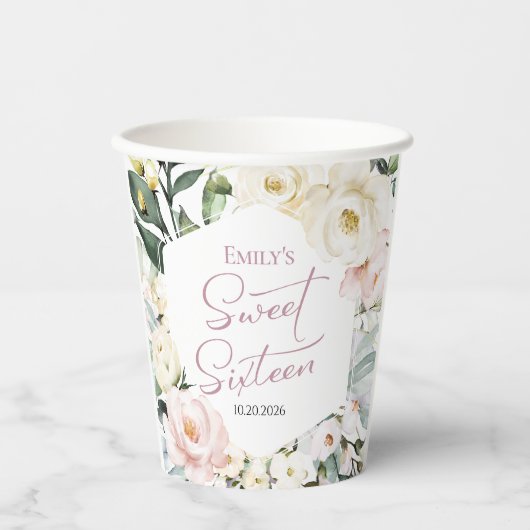 Boho Greenery Blumenrahmen Sweet 16 Pappbecher (Vorderseite)