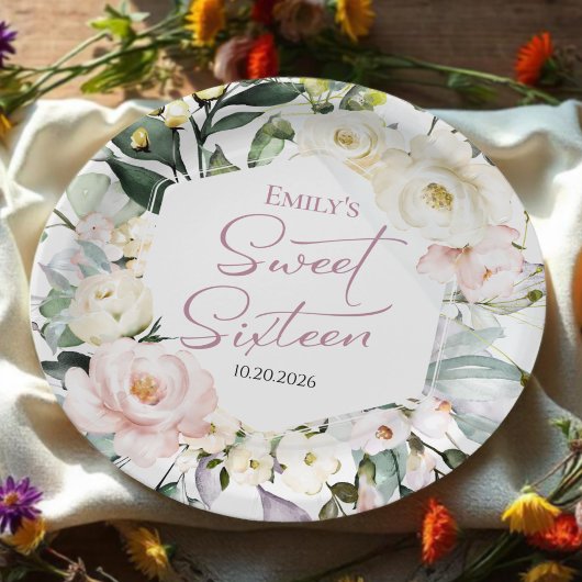 Boho Greenery Blumenrahmen Sweet 16 Pappteller