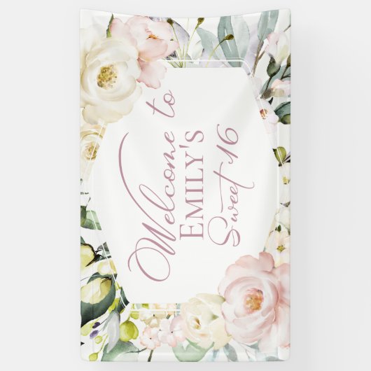 Boho Greenery Blumenrahmen Sweet 16 Willkommensban Banner (Vertikal)