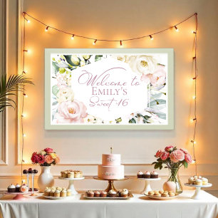 Boho Greenery Blumenrahmen Sweet 16 Willkommensban Poster