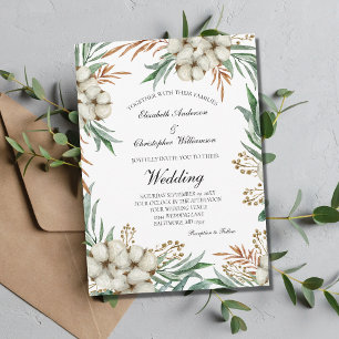 Boho Greenery Botanical Green White Wedding Einladung