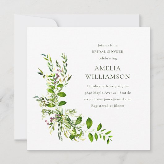 Boho Greenery Brautparty Einladung (Vorderseite)