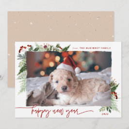 Boho Greenery Burgundy Beige 2022 Neujahr Feiertagskarte