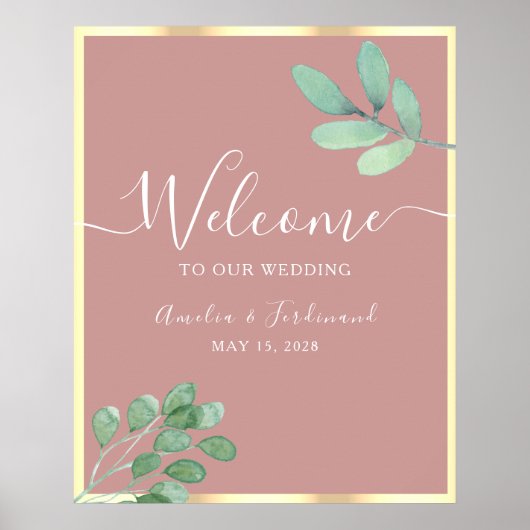 Boho Greenery Dusty Rose Wedding Welcome Poster (Vorne)