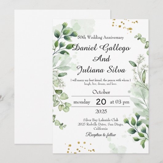 Boho Greenery Einladungen zum Hochzeitstag (Vorne/Hinten)