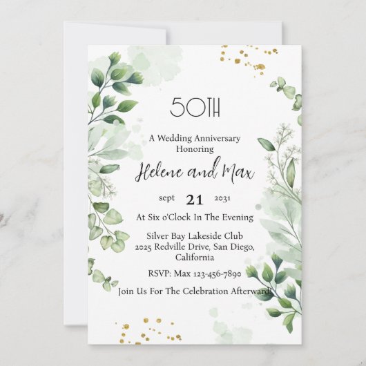 Boho Greenery Einladungen zum Hochzeitstag (Vorderseite)