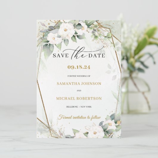 Boho Greenery eucalyptus Blume Save The Date (Stehend Vorderseite)