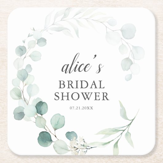 Boho Greenery Eucalyptus Brautparty Rechteckiger Pappuntersetzer (Vorderseite)