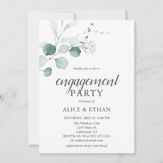 Boho Greenery Eucalyptus Engagement Party Einladung (Vorderseite)