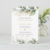 Boho greenery eucalyptus verlasse Goldhochzeit Einladung (Stehend Vorderseite)