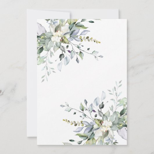 Boho Greenery Eucalyptus Wedding Dusty Blue Einladung (Rückseite)