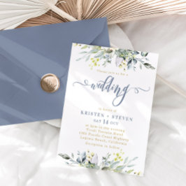 Boho Greenery Eucalyptus Wedding Dusty Blue Einladung