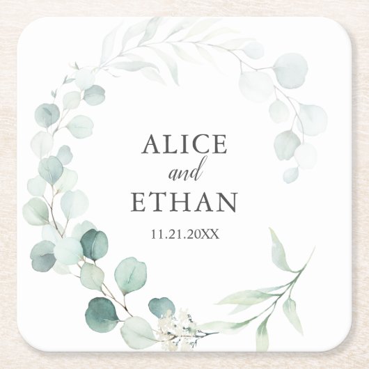 Boho Greenery Eucalyptus Wedding Rechteckiger Pappuntersetzer (Vorderseite)