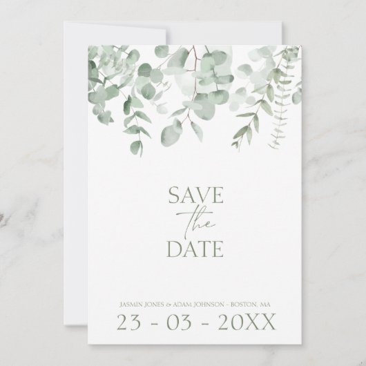 Boho Greenery Eucalyptus Wedding Save the Date (Vorderseite)
