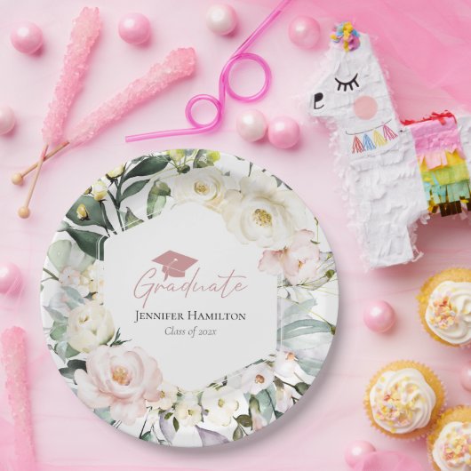 Boho Greenery Floral Frame Abschluss Pappteller (Party)